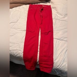 red gap straight jeans